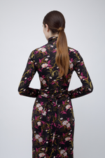 TURTLENECK DRESS - BLACK JAPANESE FLOWER