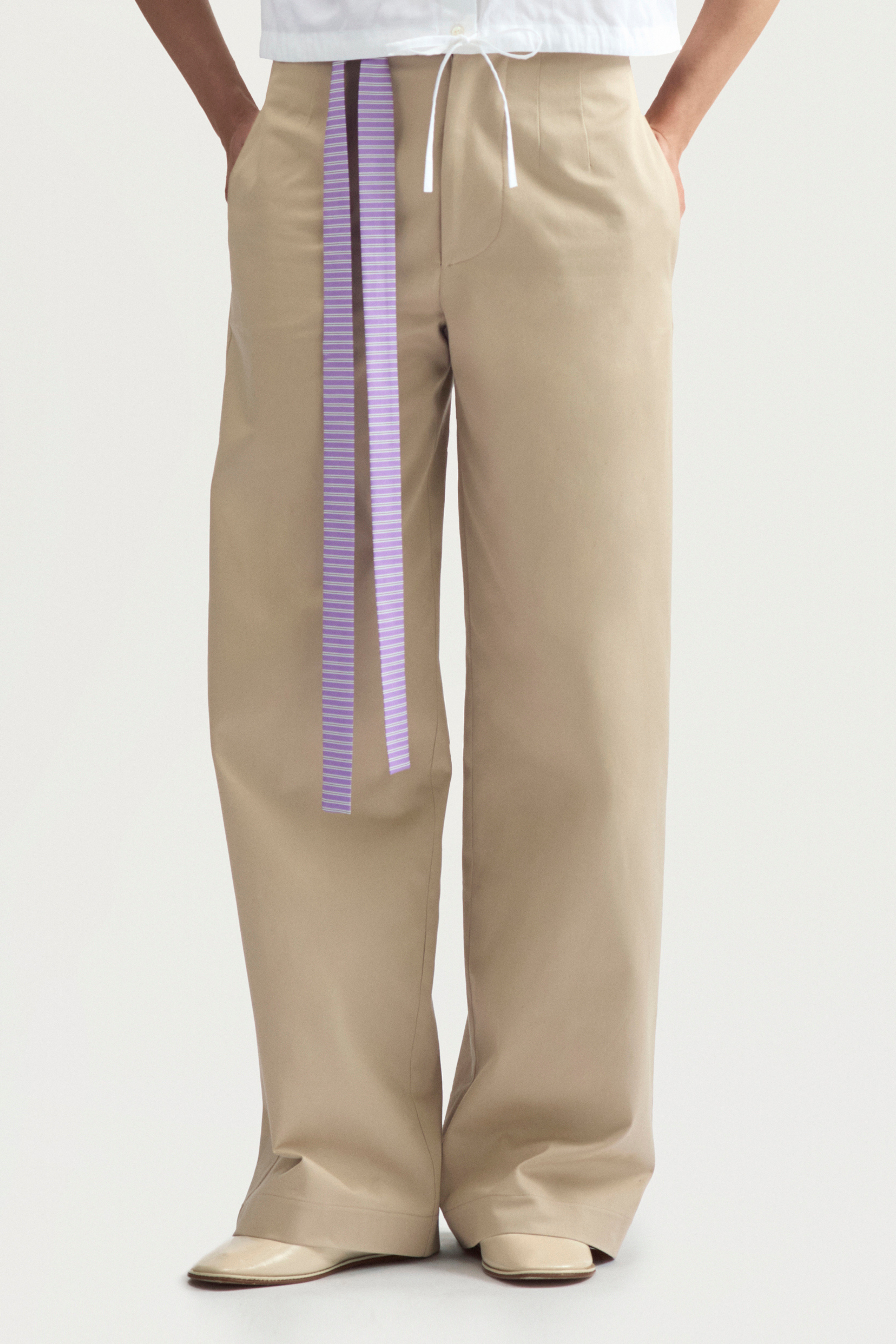 RIBBON SUIT TROUSERS - SAND COTTON DRILL