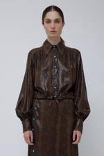 ROLLER MINI SHIRT - BROWN LUREX PYTHON JACQUARD