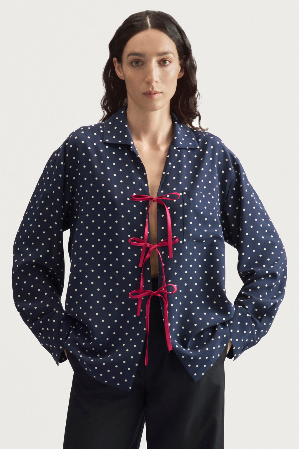 BOWLING SHIRT - NAVY POLKA DOT