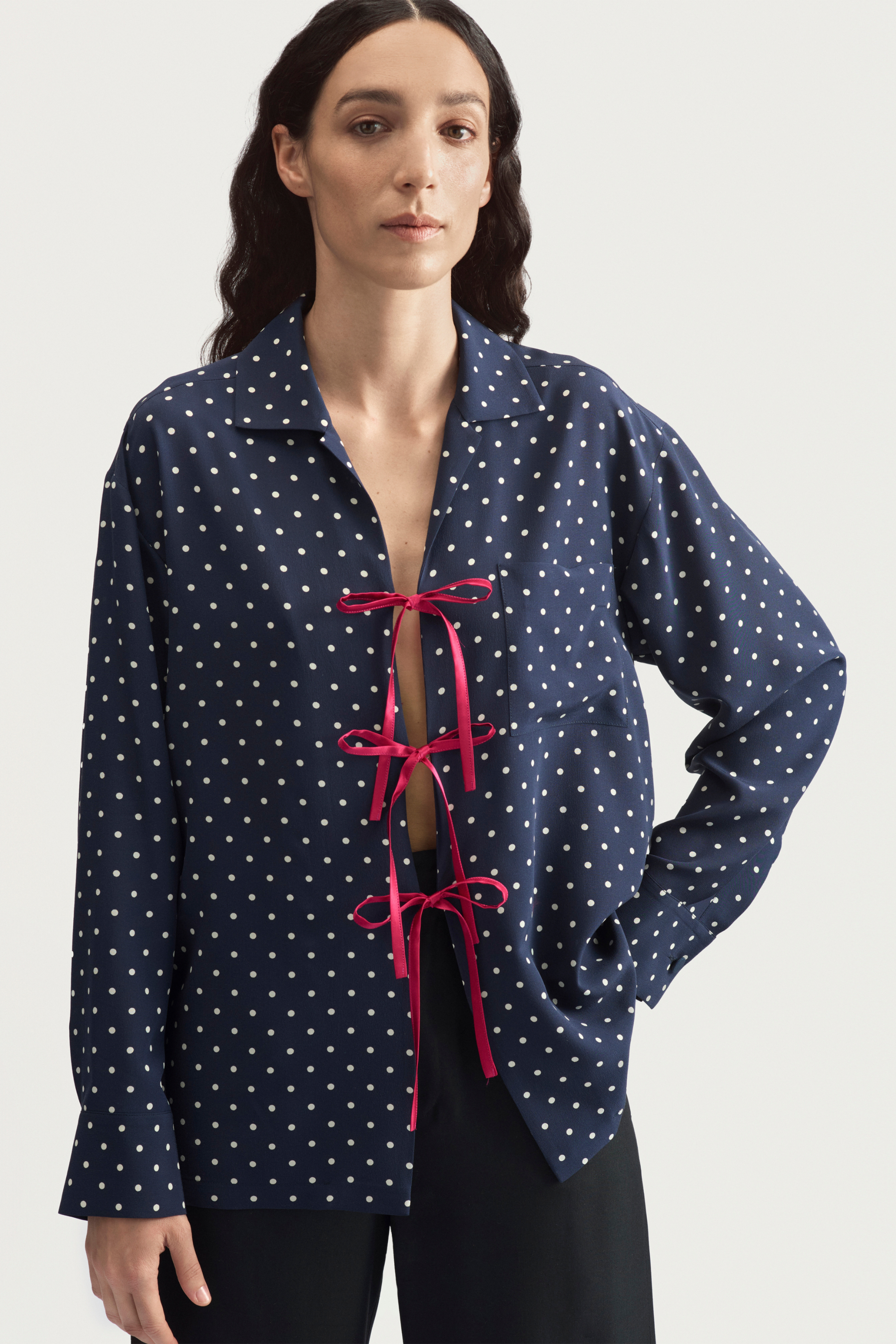 BOWLING SHIRT - NAVY POLKA DOT
