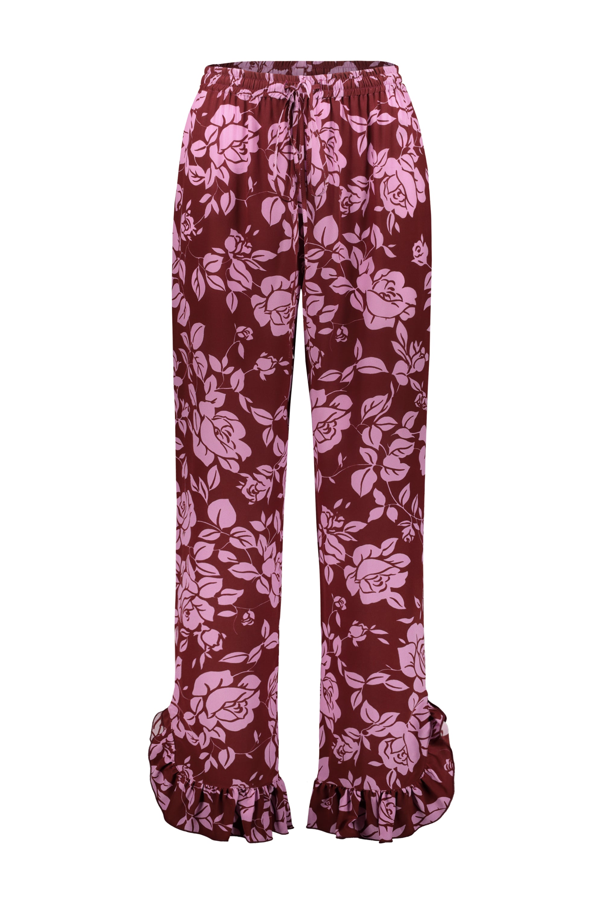 POPPY TROUSERS - PLUM ROSES SILK