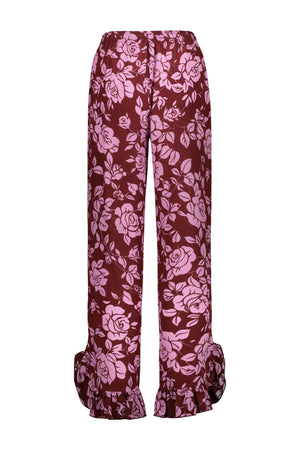 POPPY TROUSERS - PLUM ROSES SILK