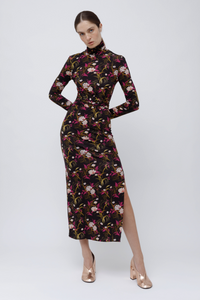 TURTLENECK DRESS - BLACK JAPANESE FLOWER