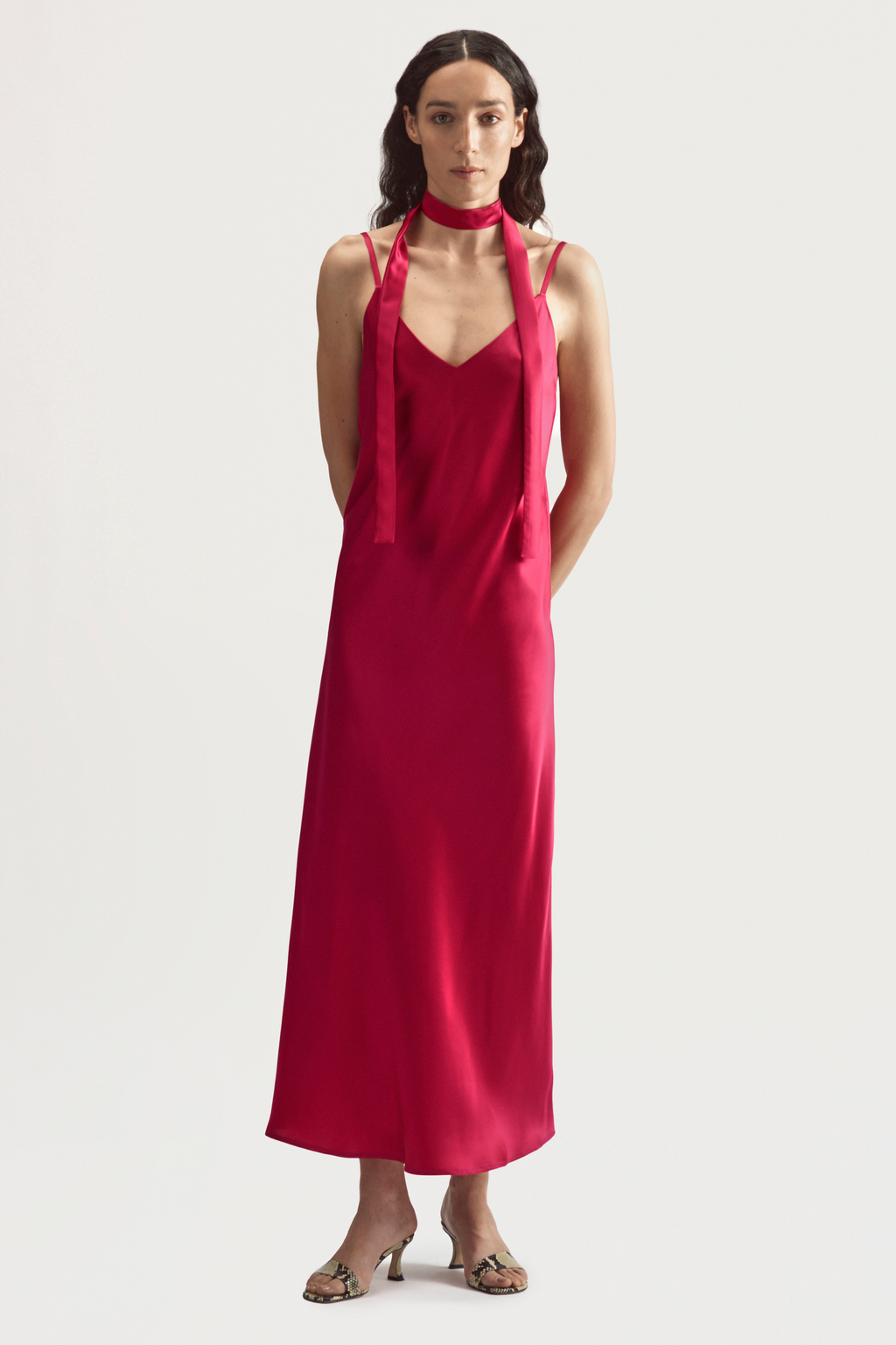 MOONLIGHT DRESS - LIPSTICK SATIN