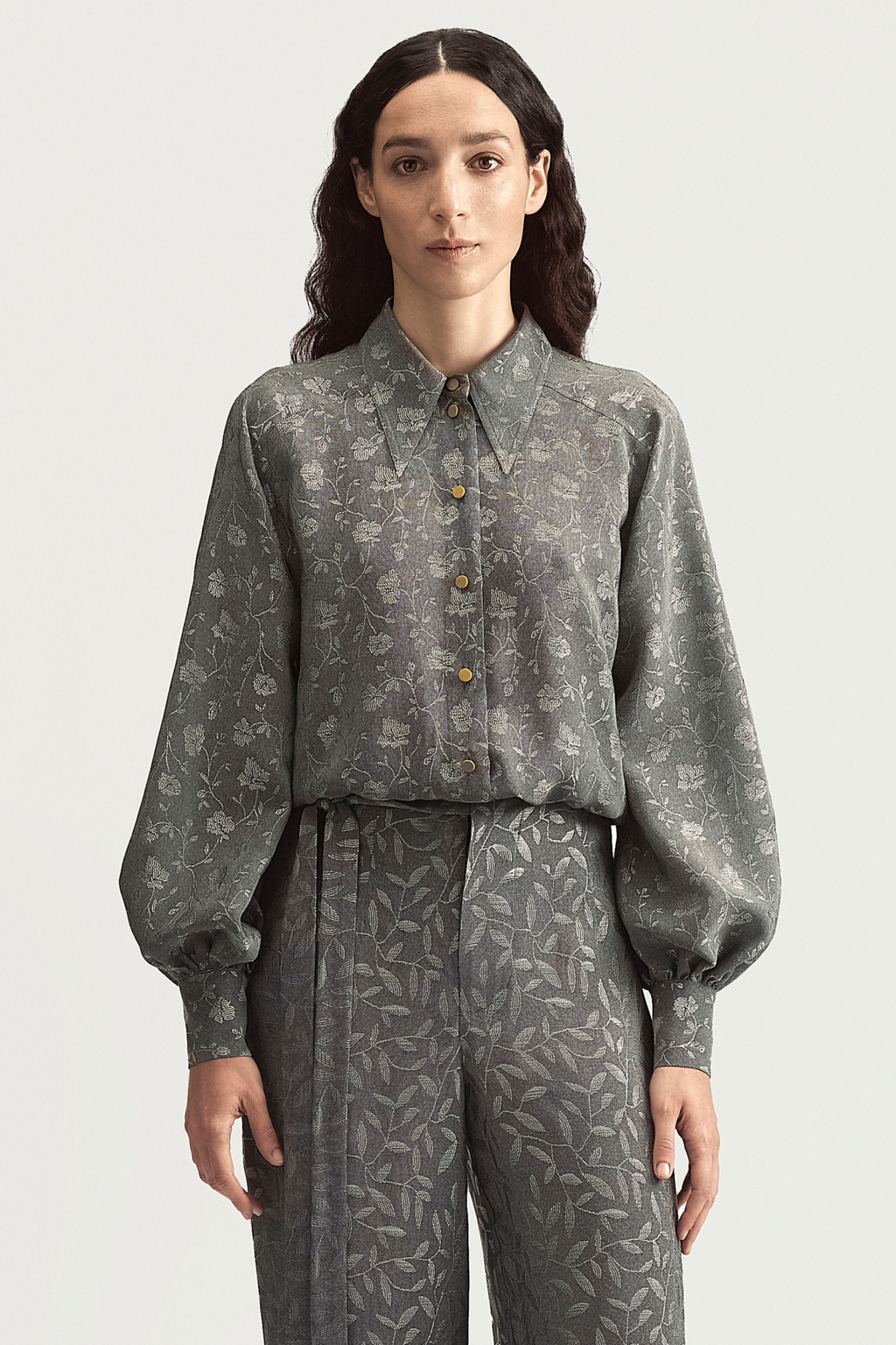 ROLLER MINI SHIRT - SILVER ROSES JACQUARD