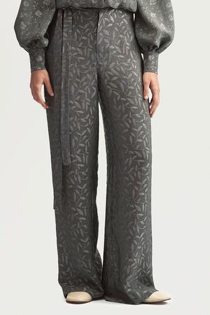 RIBBON SUIT TROUSERS - SILVER LEAVES JACQUARD