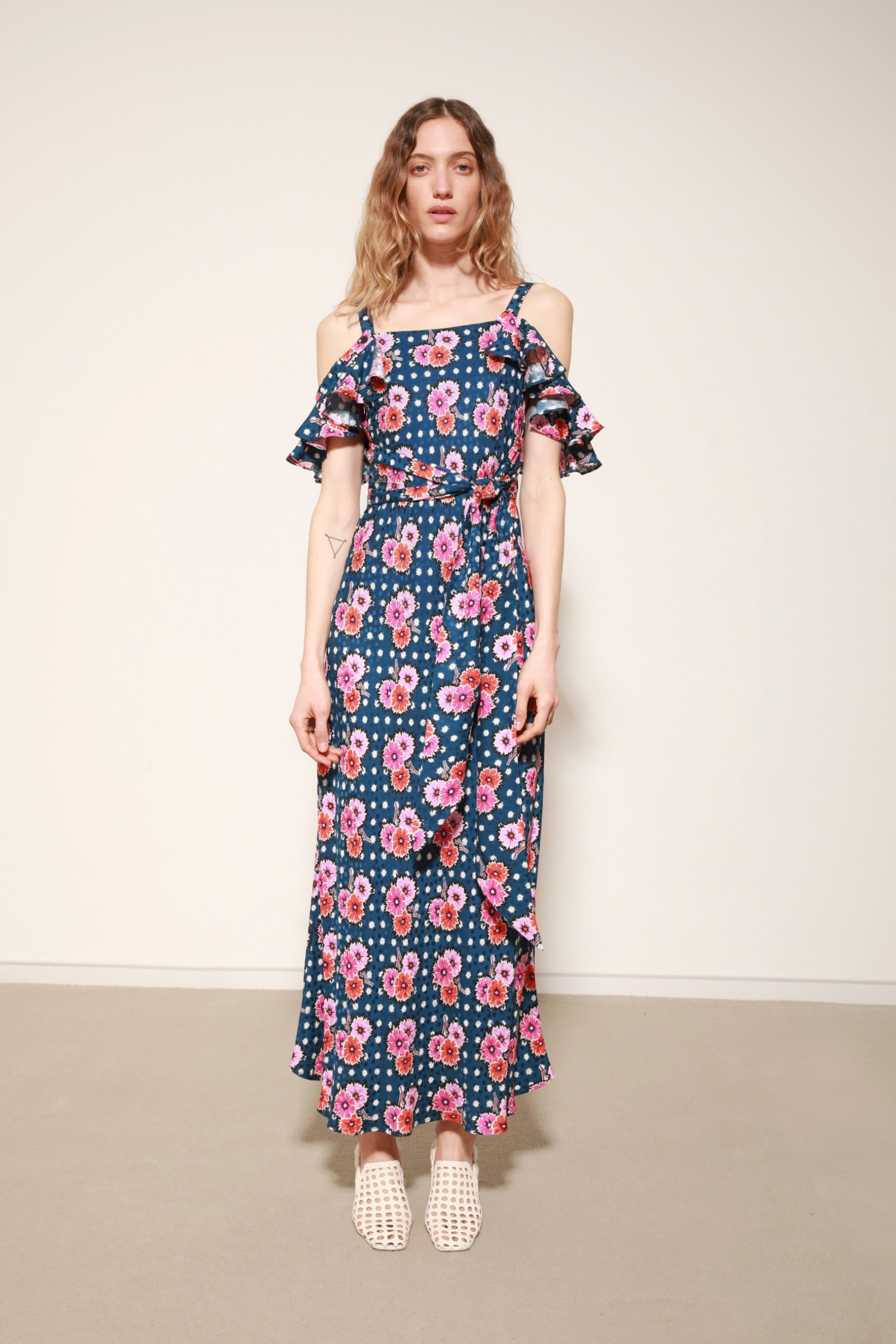 SLIP DRESS - FLOWERBOMB NAVY SILK CRÊPE DE CHINE