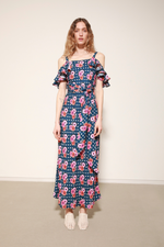 SLIP DRESS - FLOWERBOMB NAVY SILK CRÊPE DE CHINE