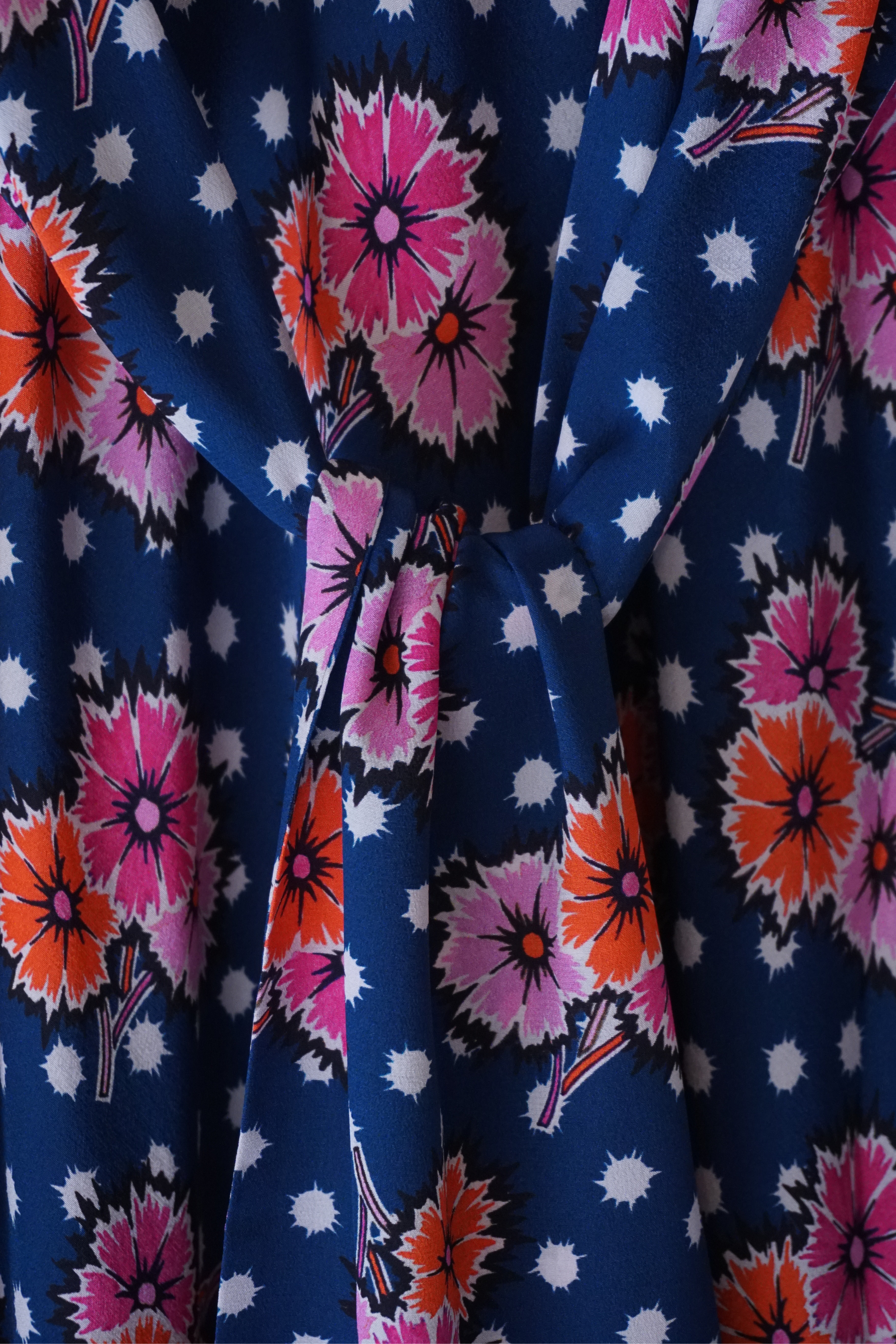 SLIP DRESS - FLOWERBOMB NAVY SILK CRÊPE DE CHINE