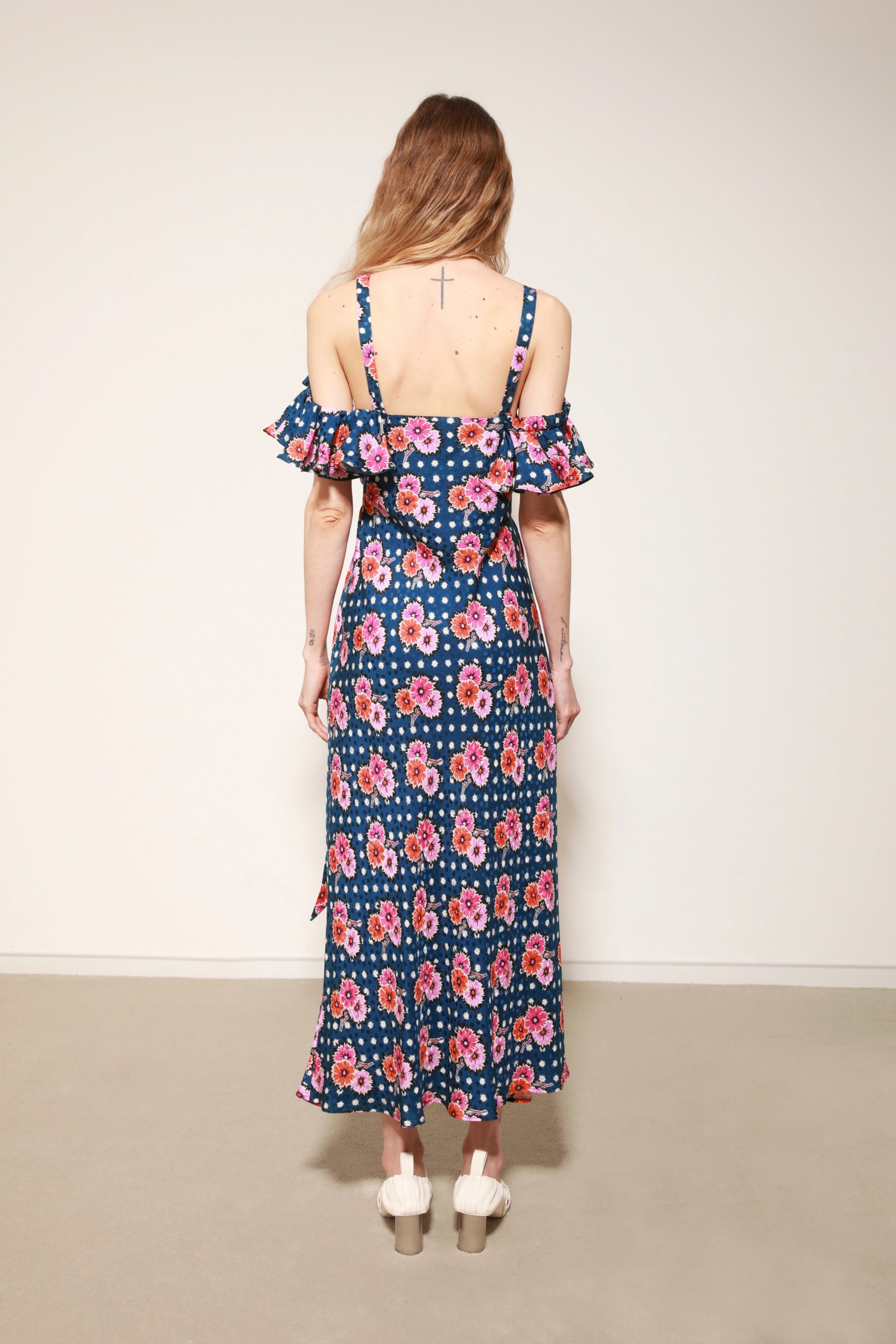 SLIP DRESS - FLOWERBOMB NAVY SILK CRÊPE DE CHINE