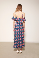 SLIP DRESS - FLOWERBOMB NAVY SILK CRÊPE DE CHINE