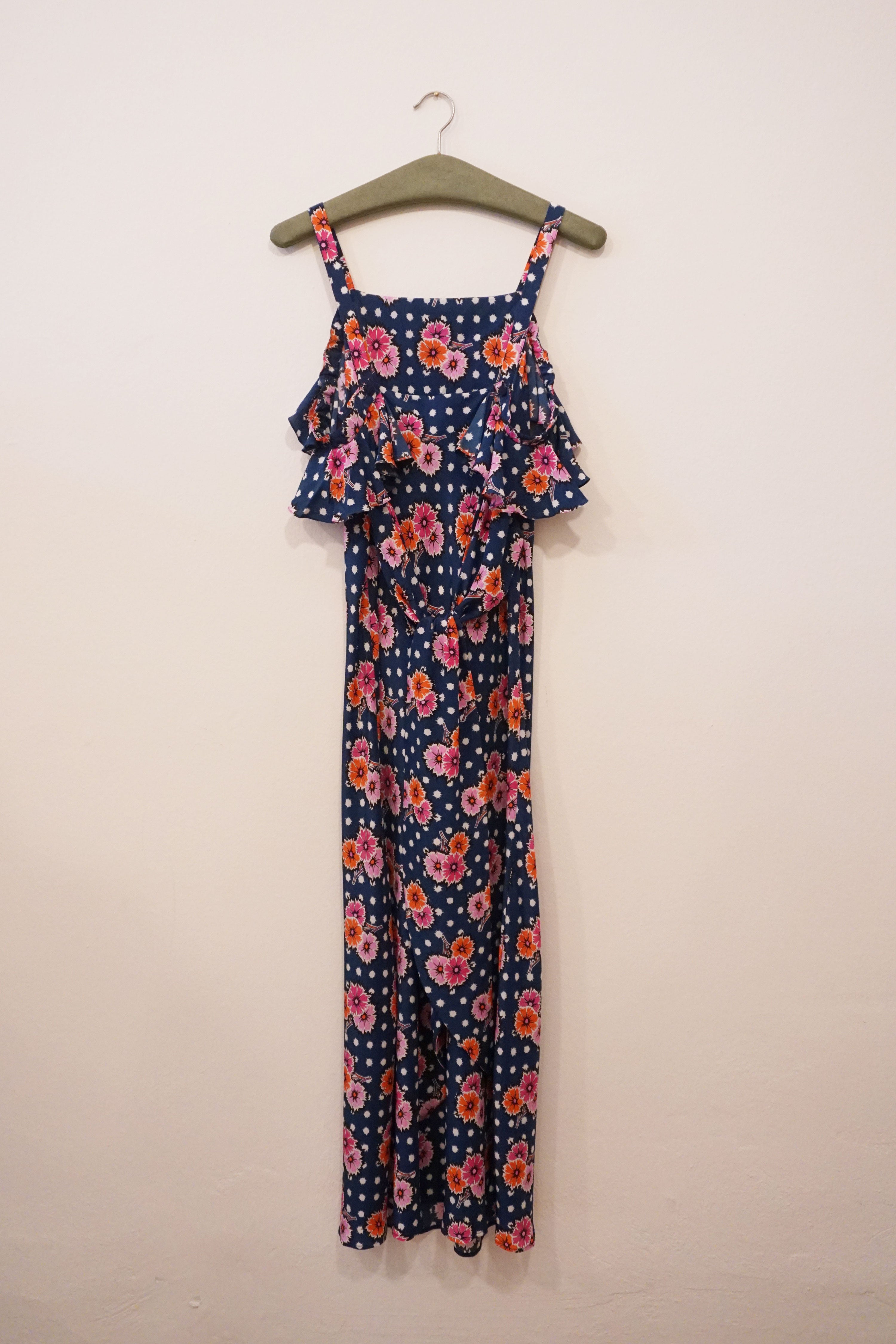 SLIP DRESS - FLOWERBOMB NAVY SILK CRÊPE DE CHINE