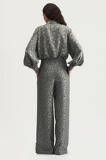 RIBBON SUIT TROUSERS - SILVER LEAVES JACQUARD