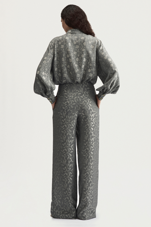 RIBBON SUIT TROUSERS - SILVER LEAVES JACQUARD