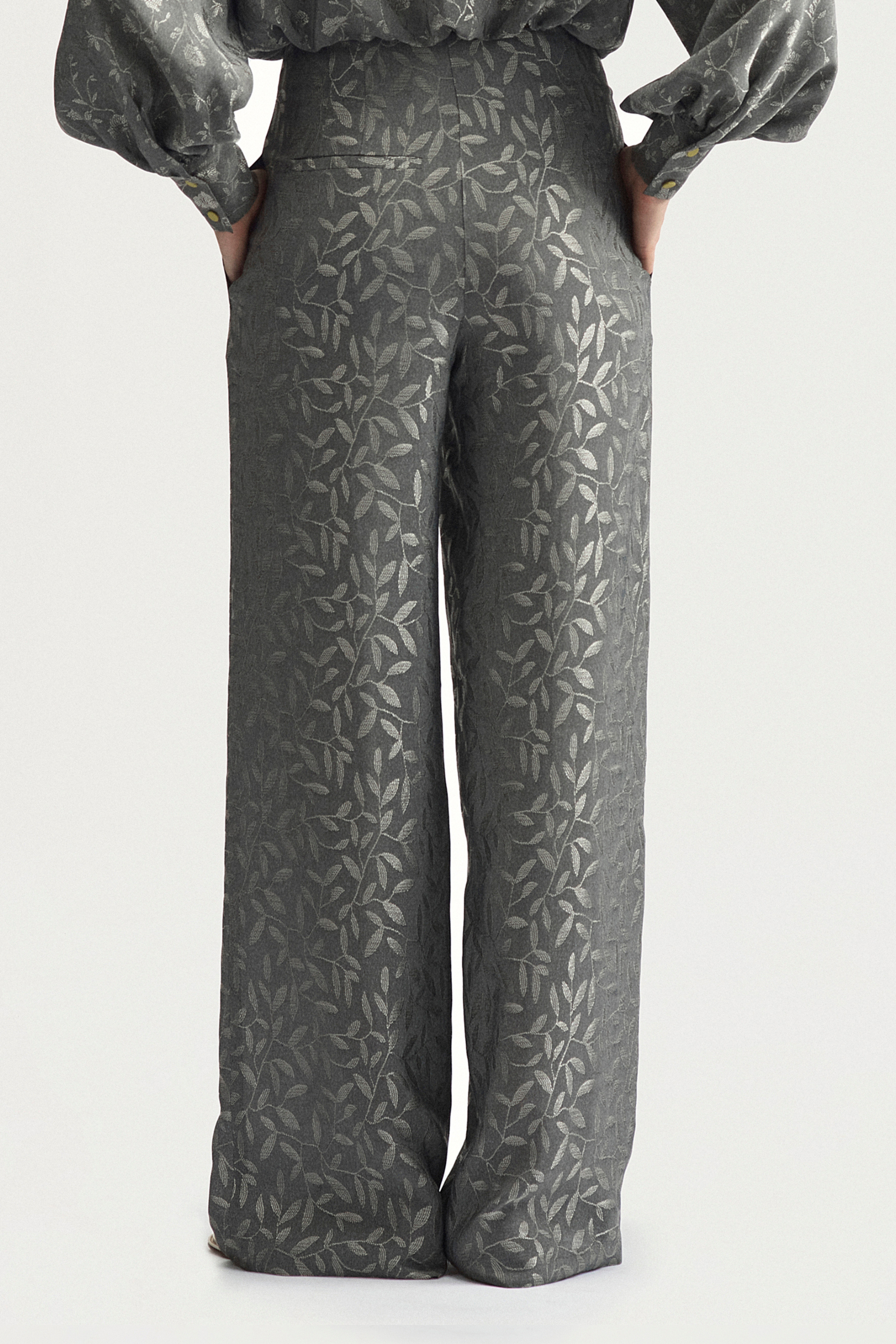 RIBBON SUIT TROUSERS - SILVER LEAVES JACQUARD