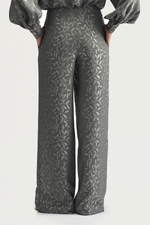 RIBBON SUIT TROUSERS - SILVER LEAVES JACQUARD