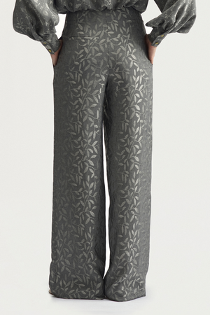 RIBBON SUIT TROUSERS - SILVER LEAVES JACQUARD