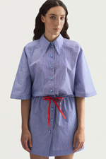 SUMMER ROLLER DRESS - BLUE STRIPED POPLIN