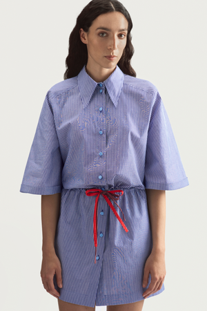 SUMMER ROLLER DRESS - BLUE STRIPED POPLIN