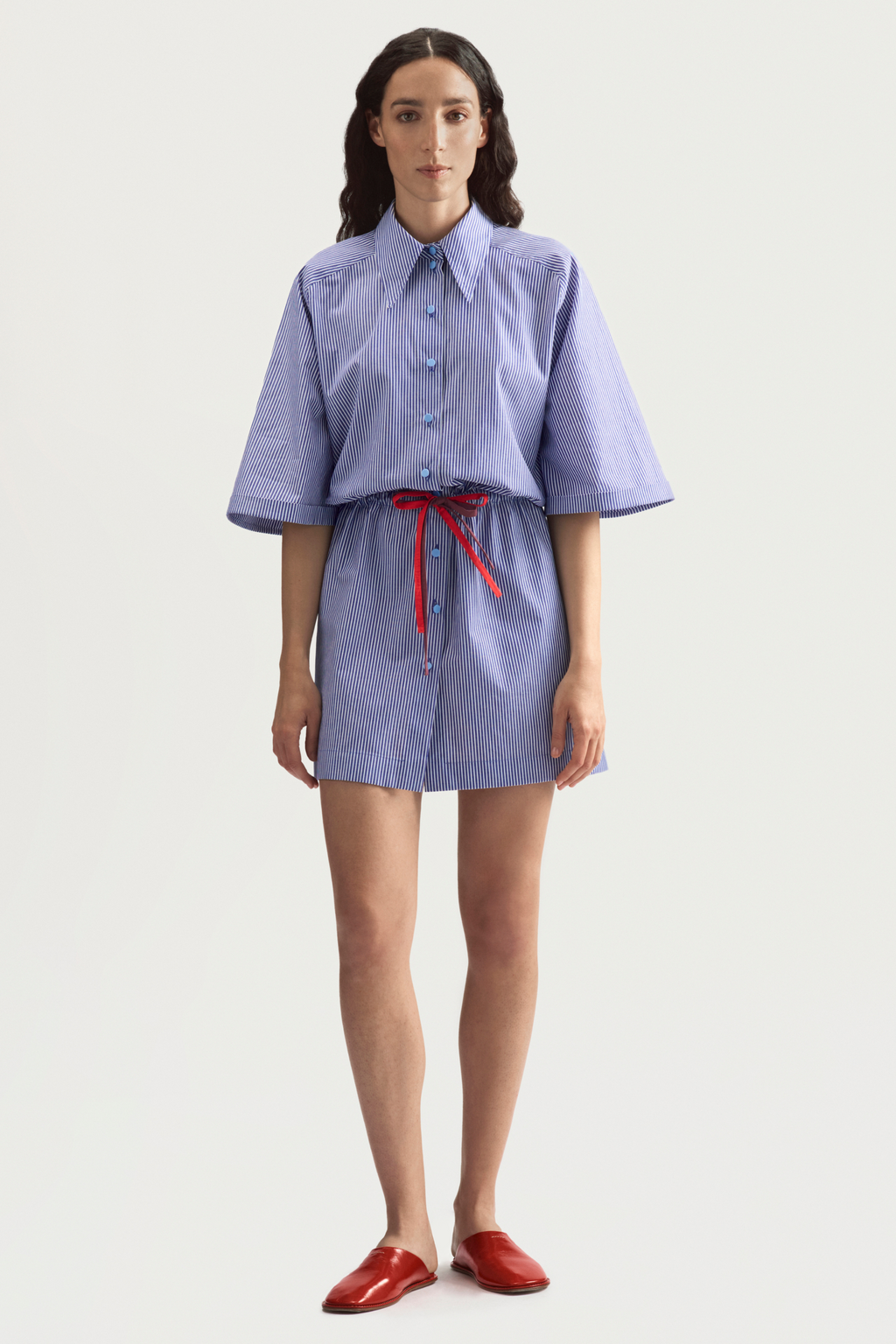 SUMMER ROLLER DRESS - BLUE STRIPED POPLIN