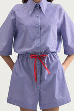 SUMMER ROLLER DRESS - BLUE STRIPED POPLIN