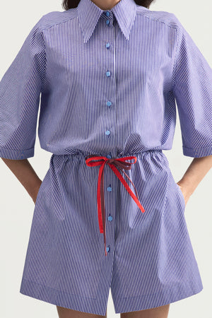 SUMMER ROLLER DRESS - BLUE STRIPED POPLIN