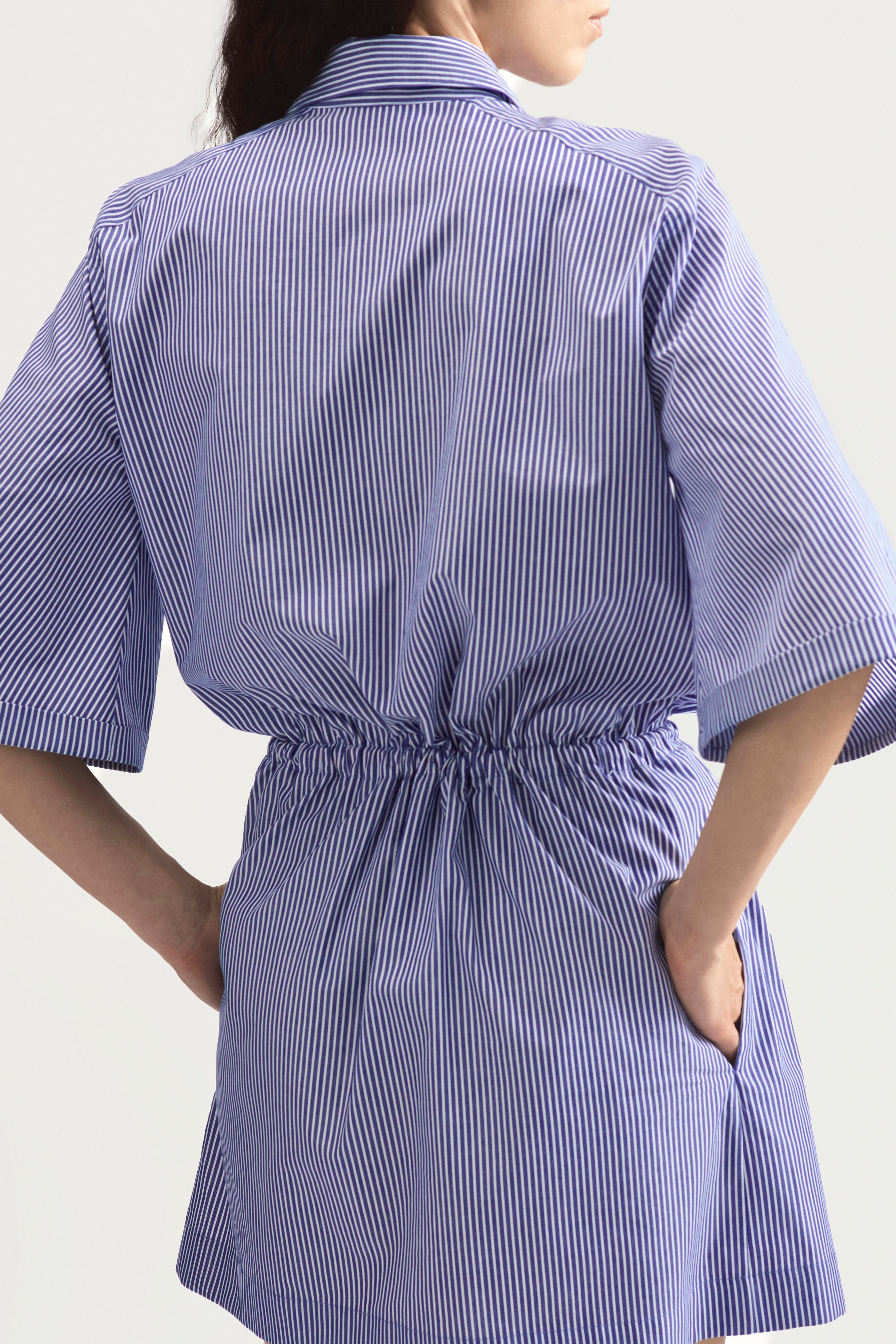 SUMMER ROLLER DRESS - BLUE STRIPED POPLIN