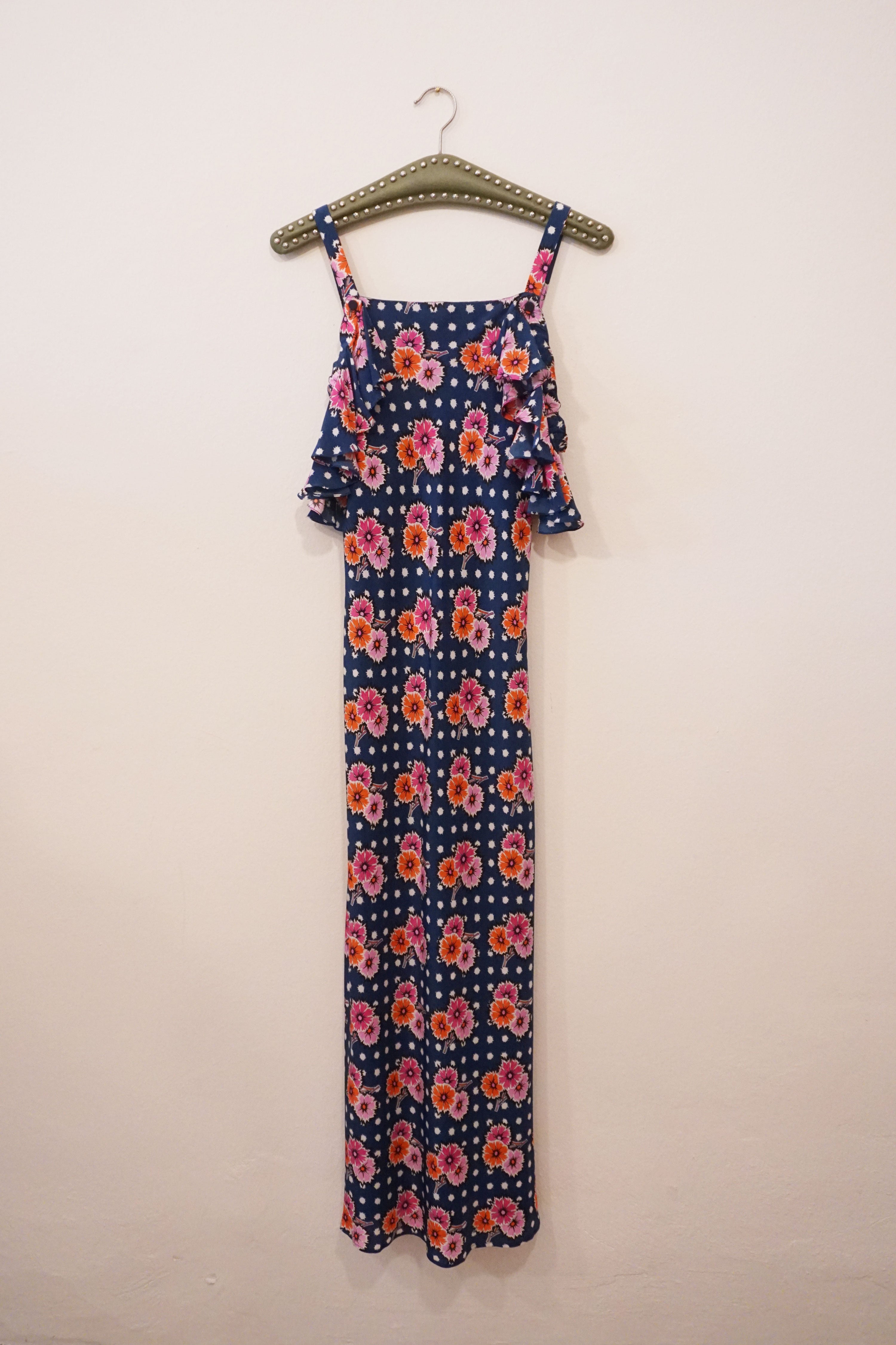 SLIP DRESS - FLOWERBOMB NAVY SILK CRÊPE DE CHINE