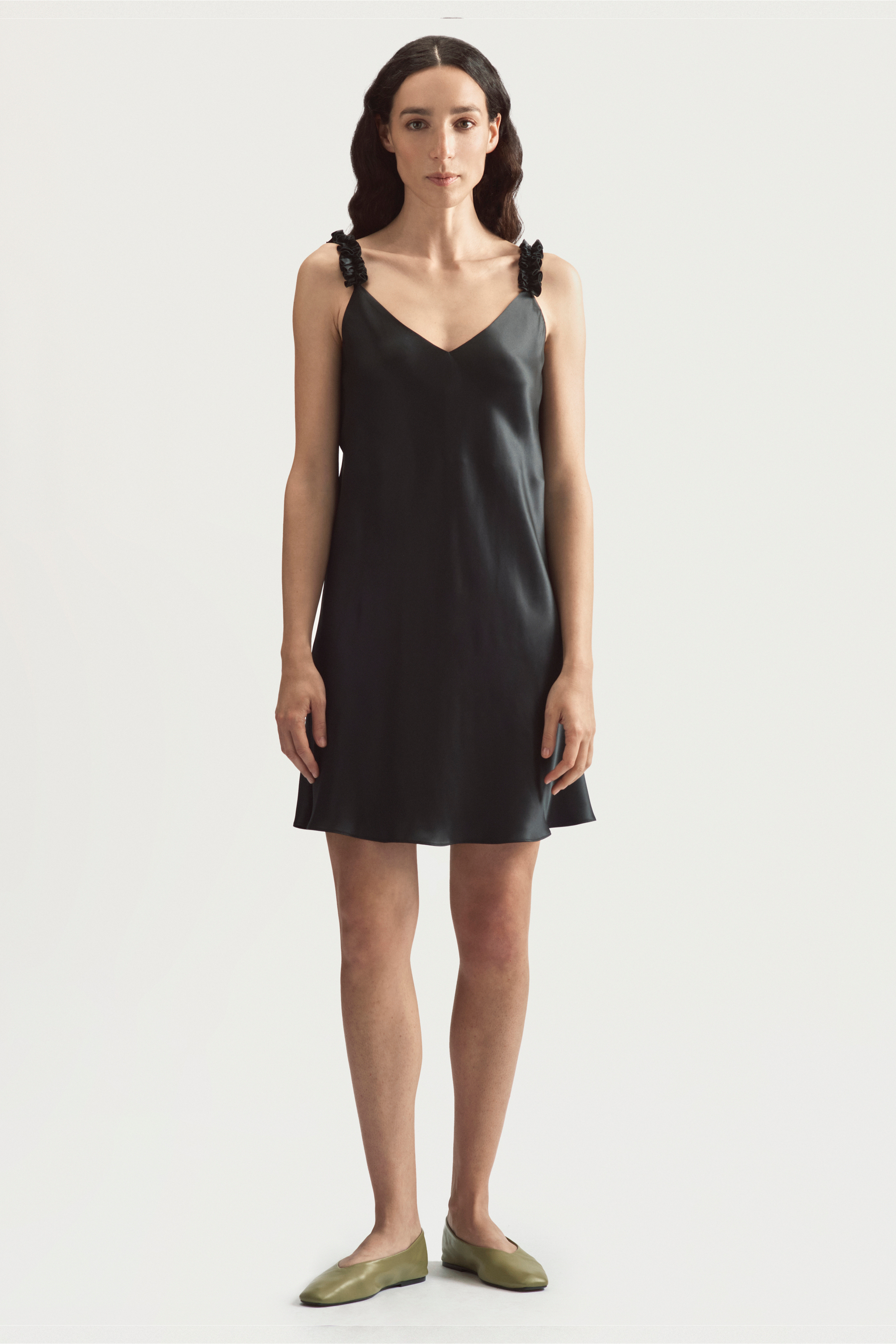 MOONLIGHT MINI DRESS - BLACK SATIN