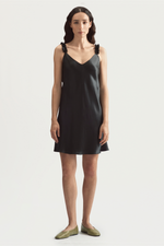 MOONLIGHT MINI DRESS - BLACK SATIN