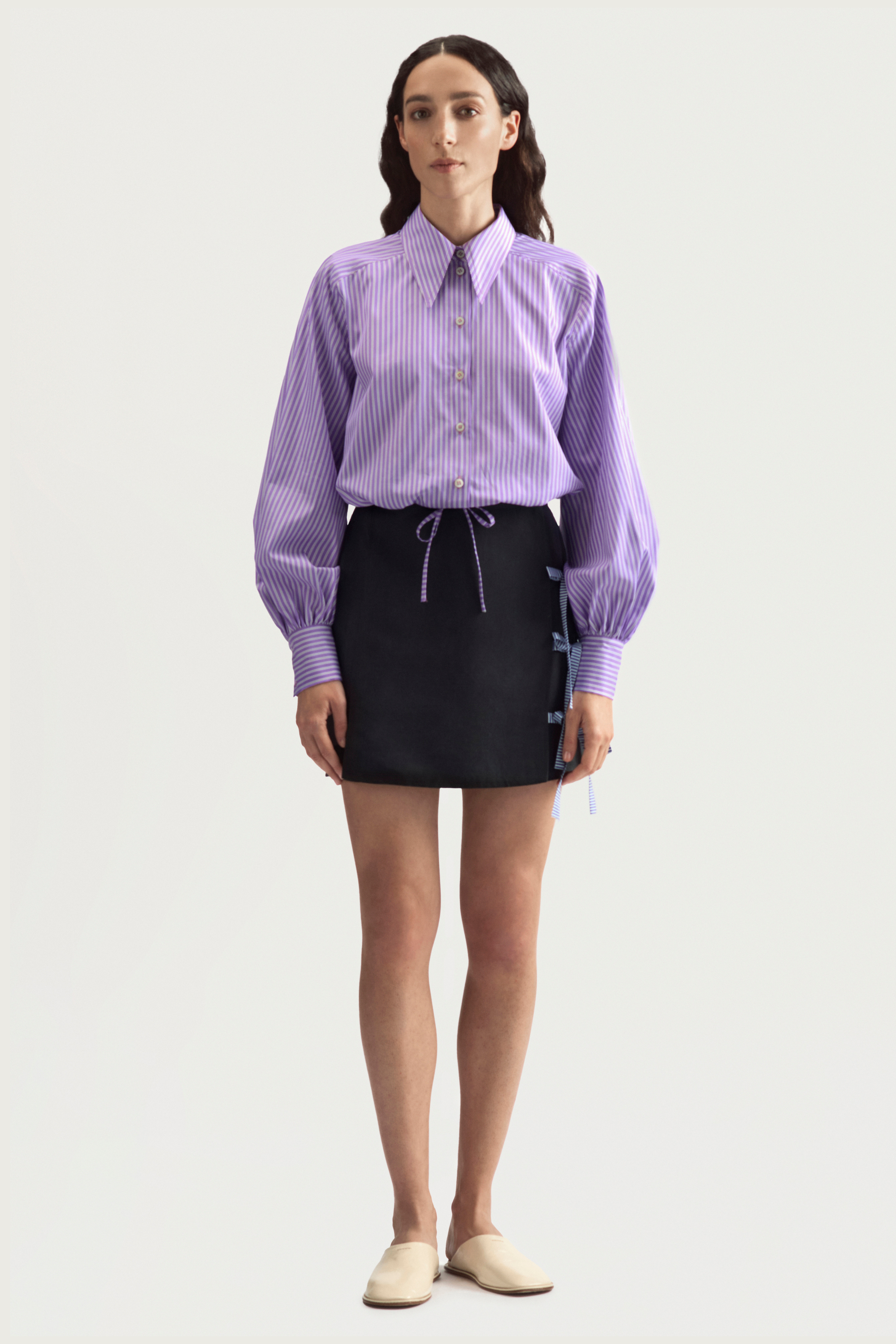 ROLLER MINI SHIRT - LILAC STRIPED POPLIN