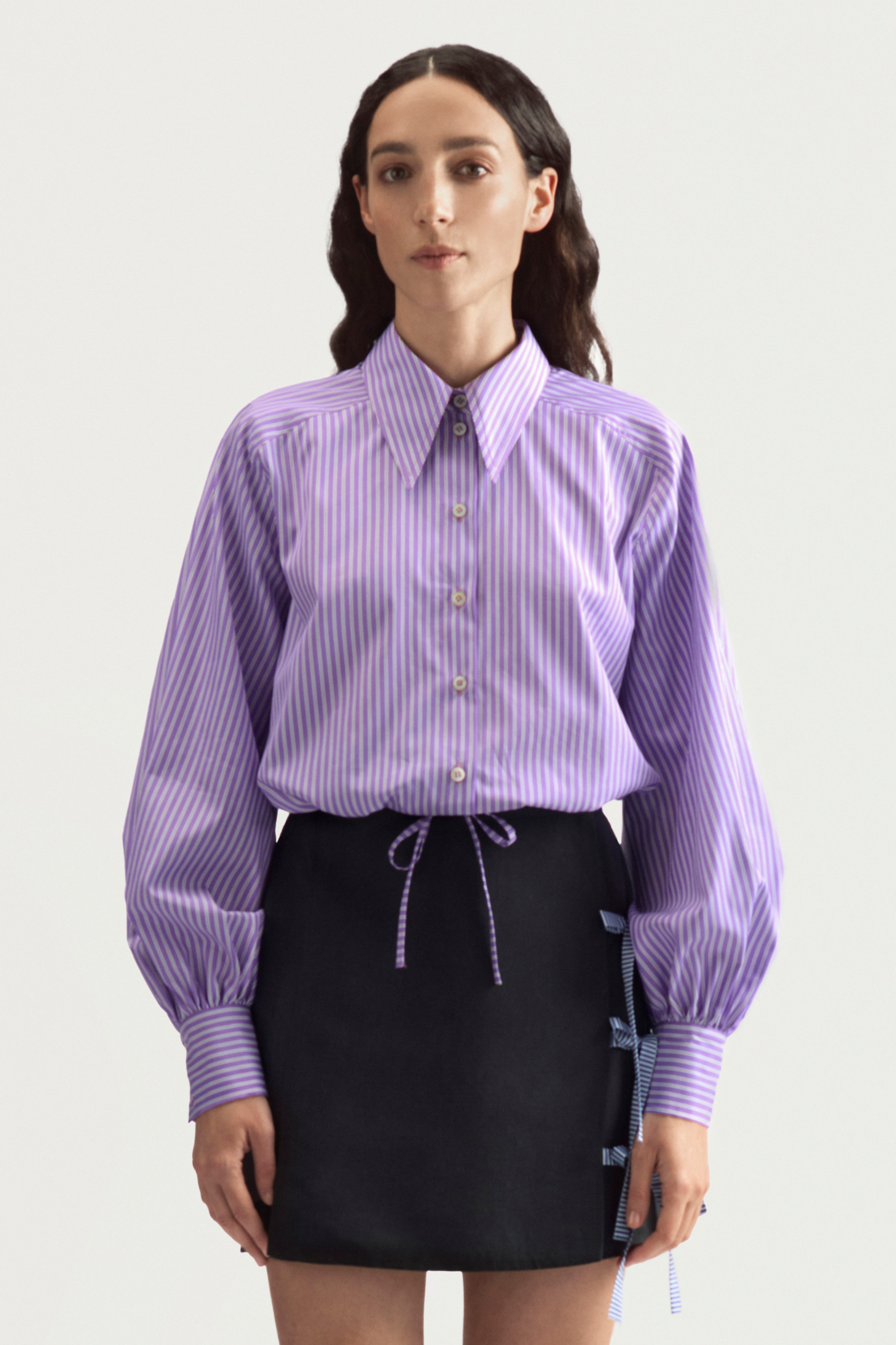 ROLLER MINI SHIRT - LILAC STRIPED POPLIN