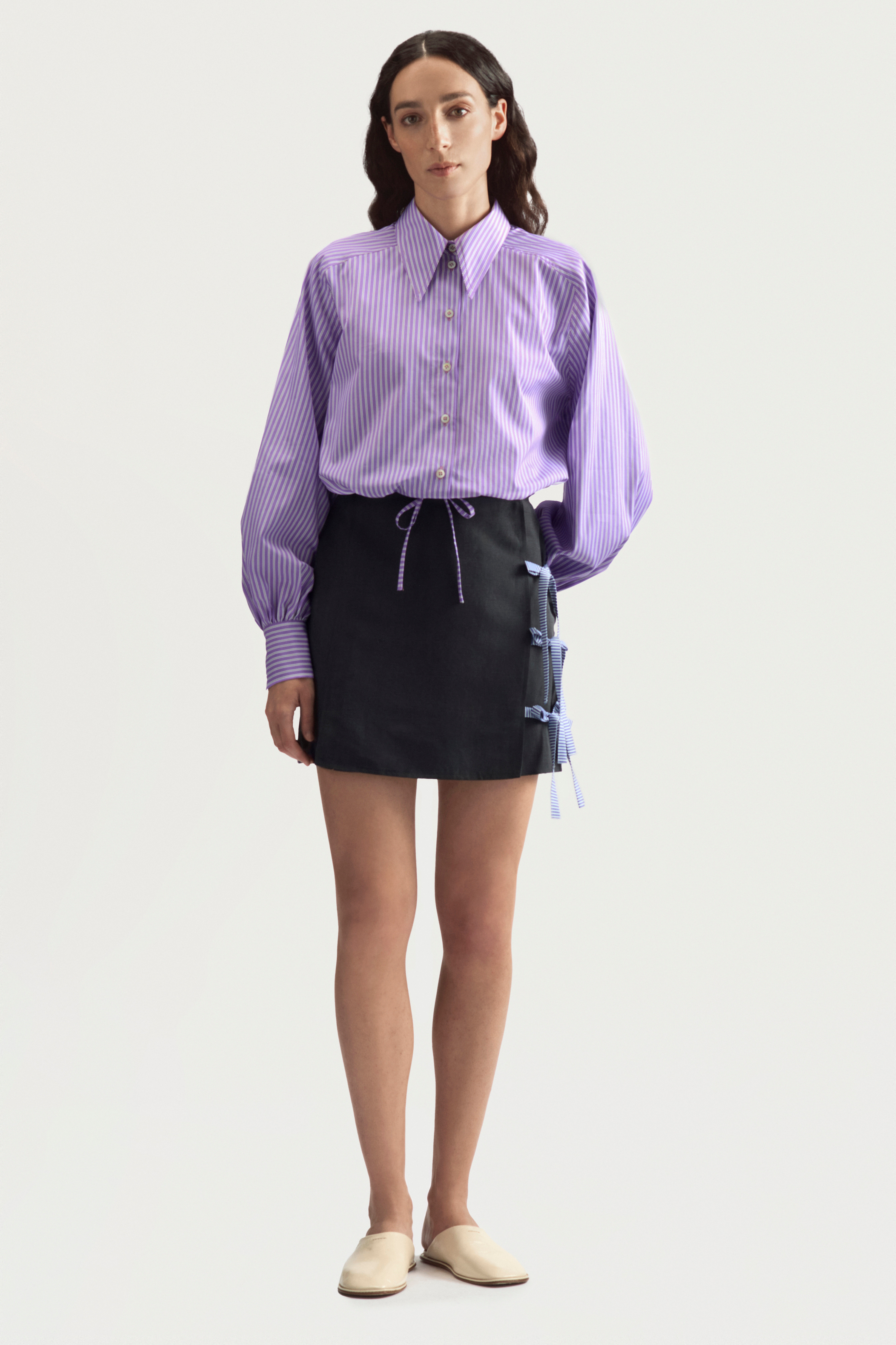 ROLLER MINI SHIRT - LILAC STRIPED POPLIN