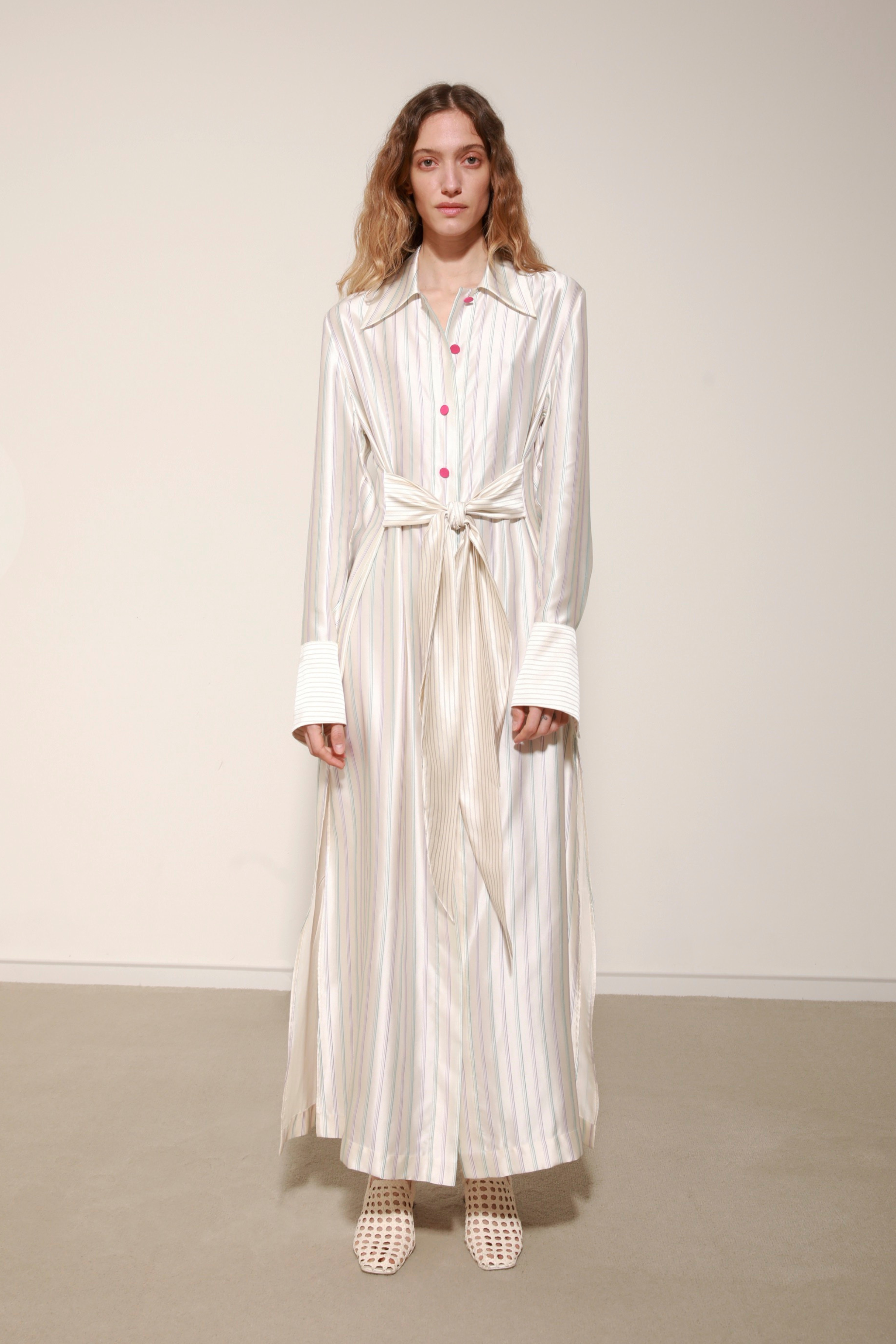 LOULOU LONG DRESS - PINSTRIPE SATIN