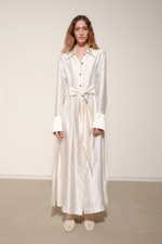 LOULOU LONG DRESS - PINSTRIPE SATIN