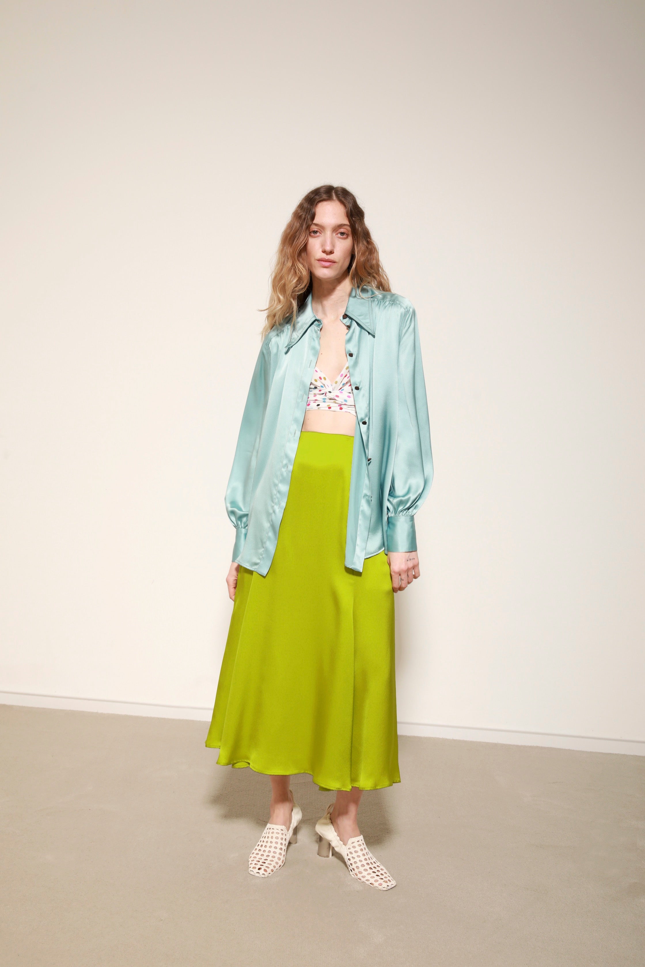 TULIP SKIRT - SATIN AVOCADO
