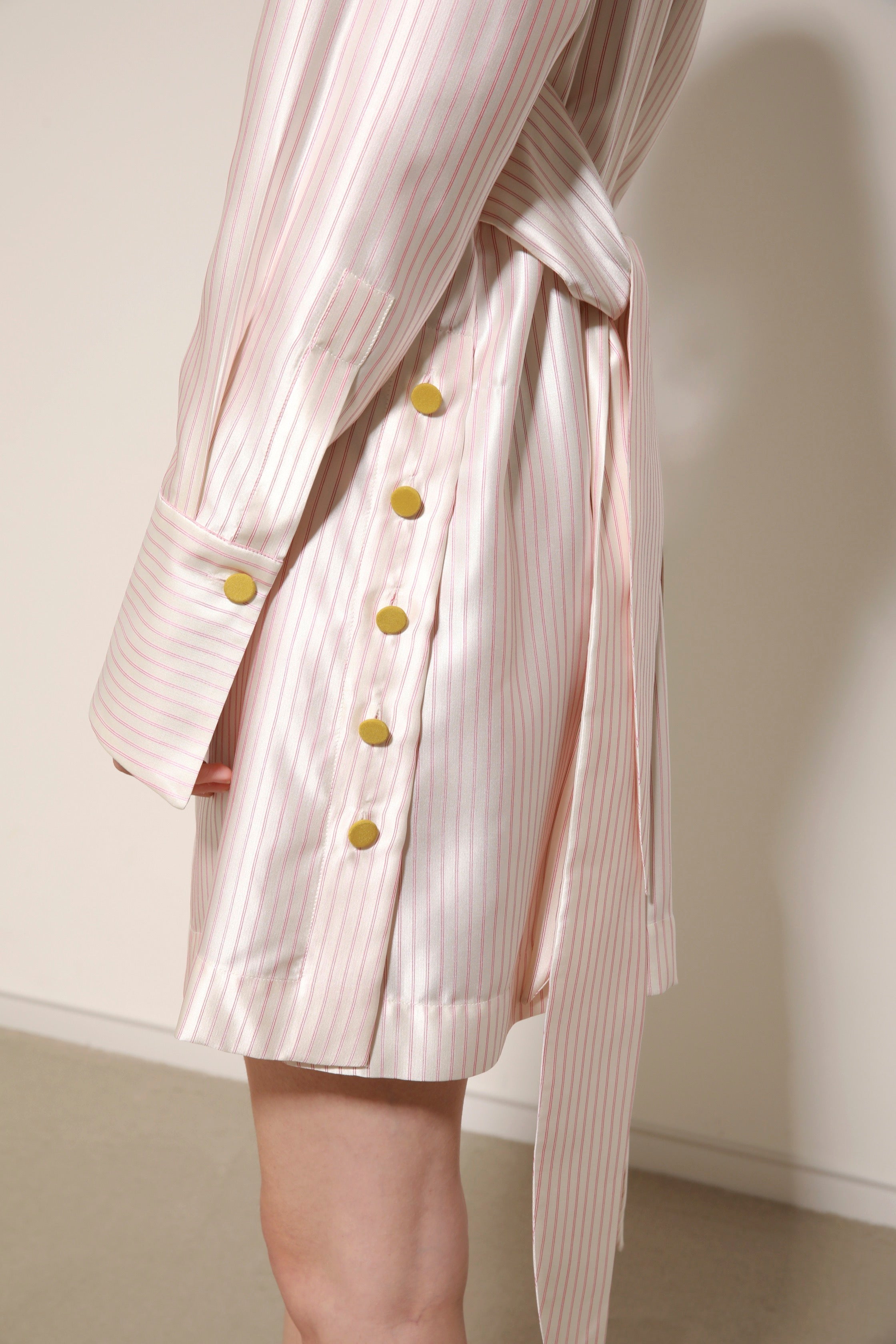 LOULOU MINI DRESS - RED PINSTRIPE SATIN