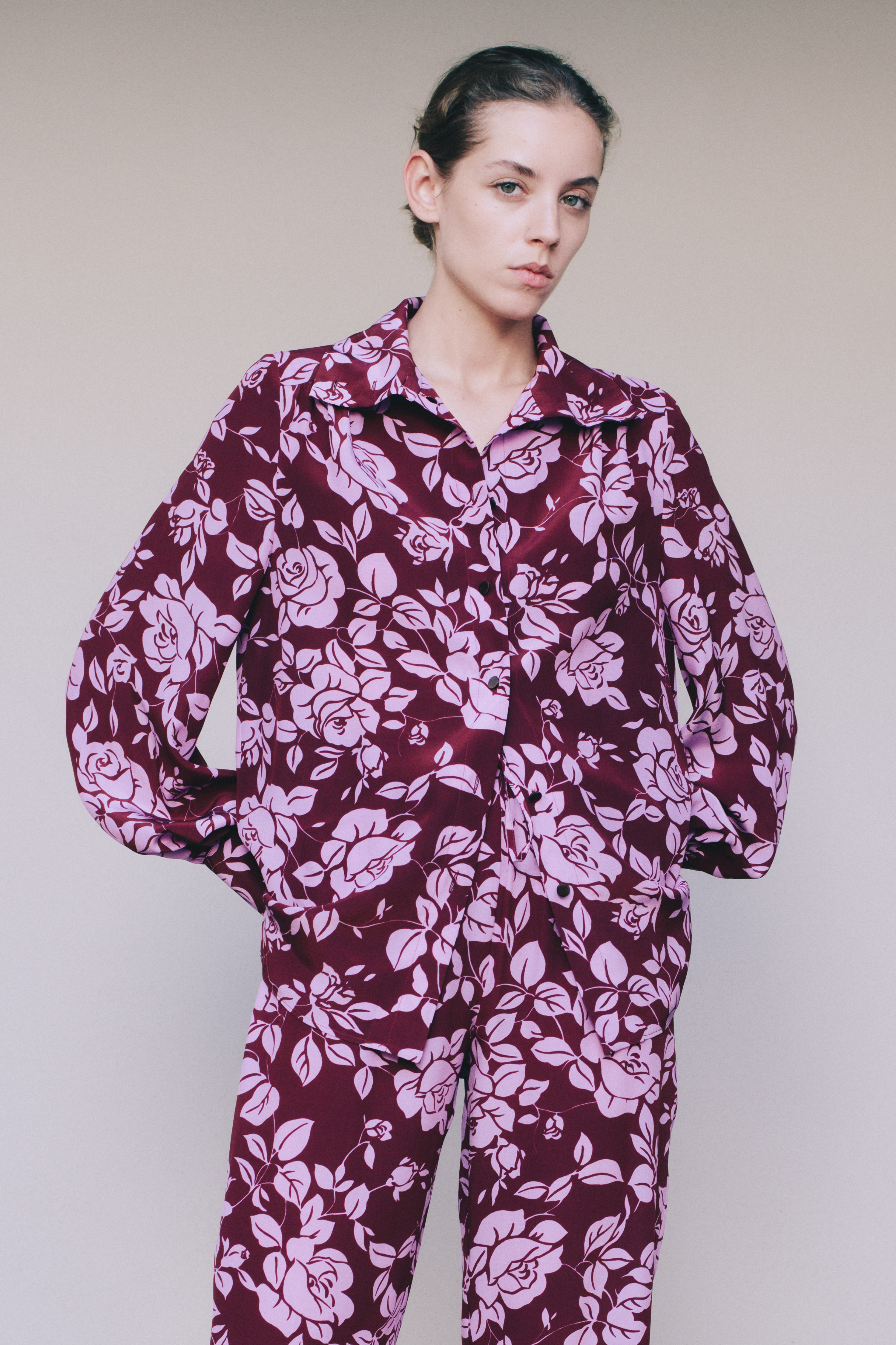 GIRAFFE SHIRT - PLUM ROSES SILK