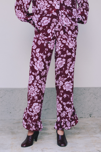 POPPY TROUSERS - PLUM ROSES SILK