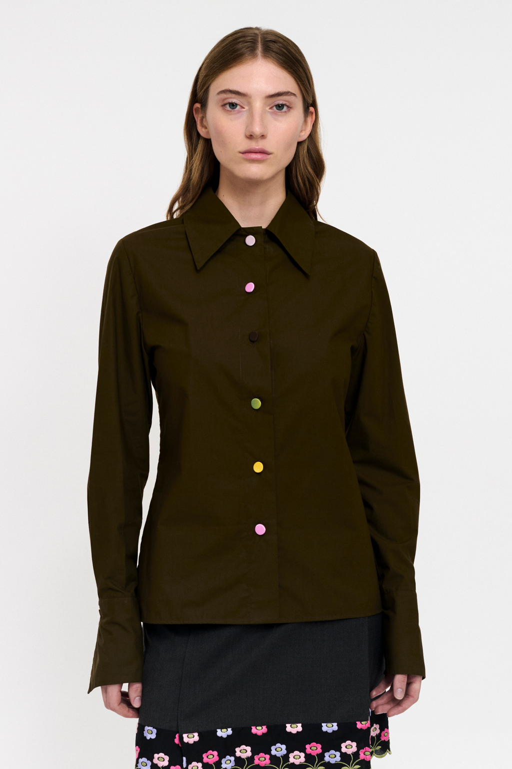 LOULOU SHIRT - MUD COTTON POPLIN