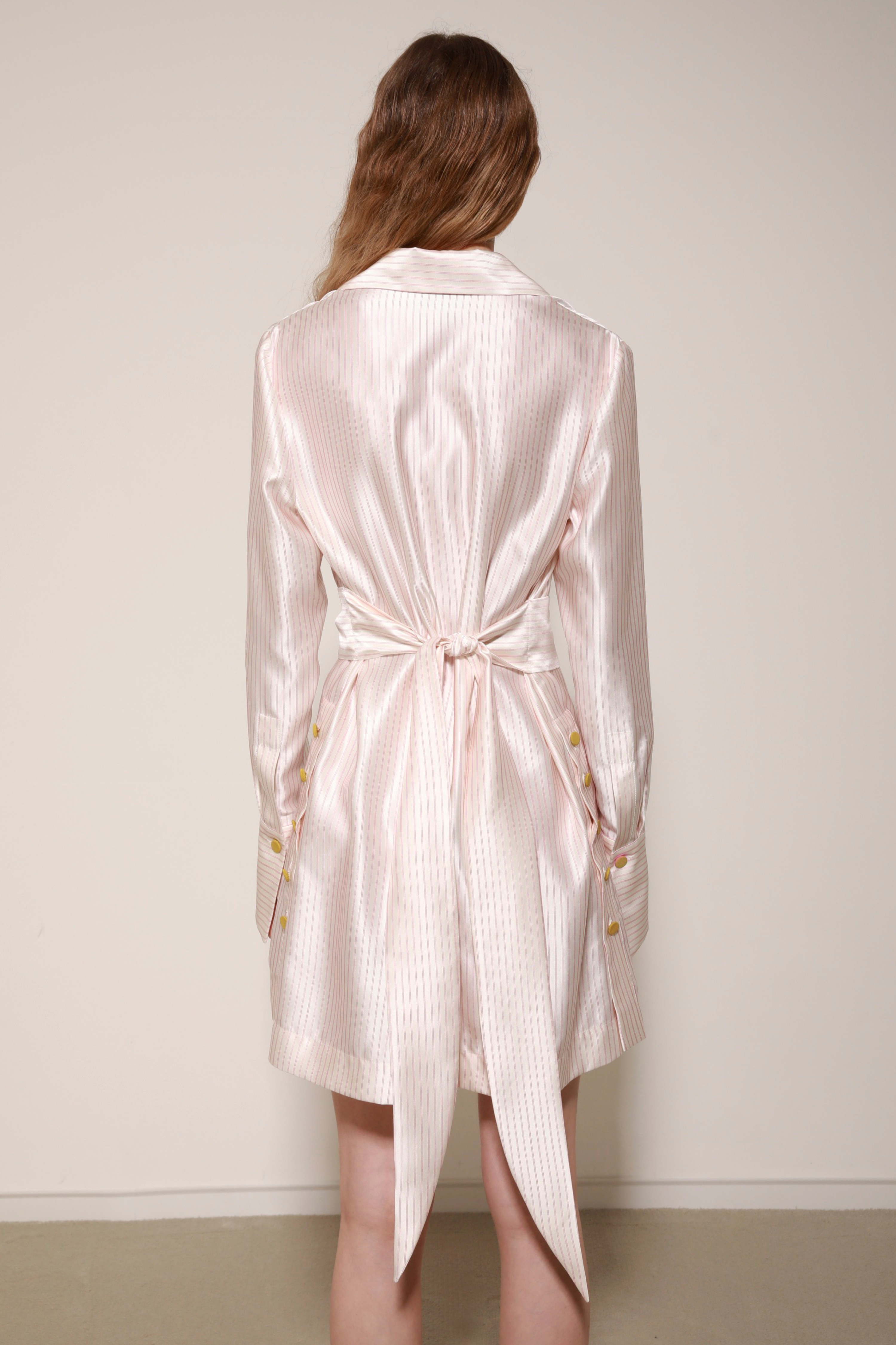 LOULOU MINI DRESS - RED PINSTRIPE SATIN