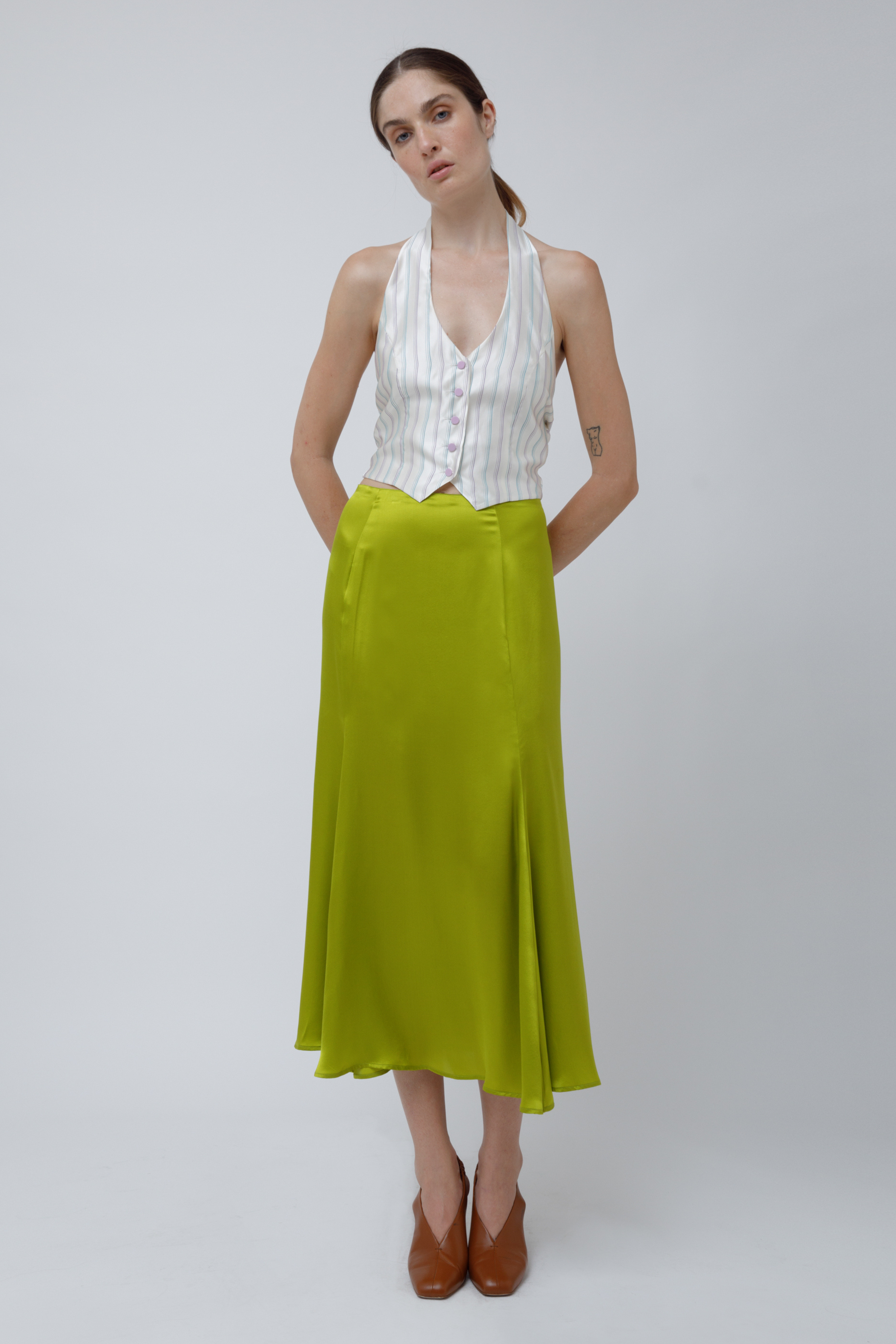 TULIP SKIRT - SATIN AVOCADO