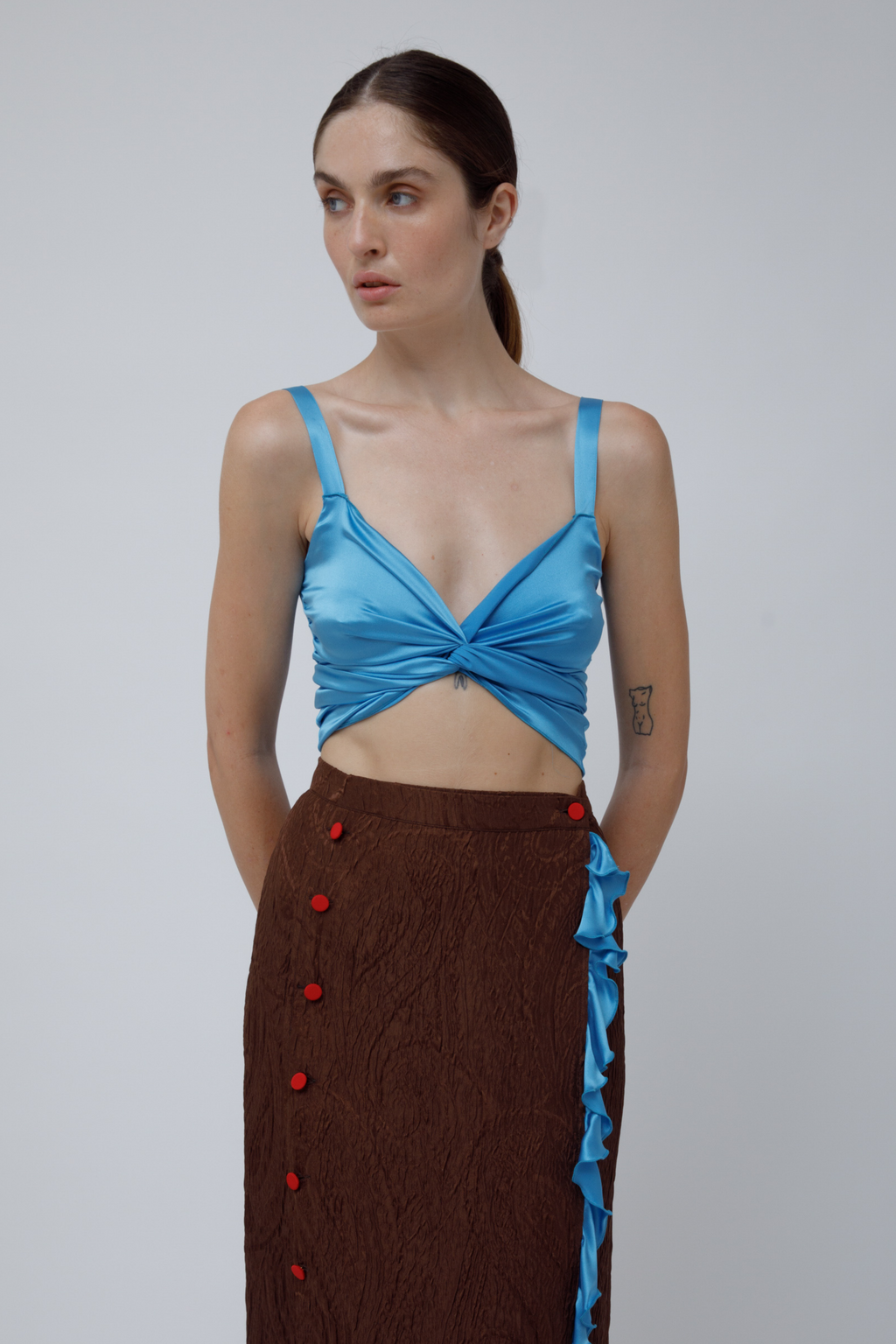 WRAP TOP - SKY BLUE SILK SATIN