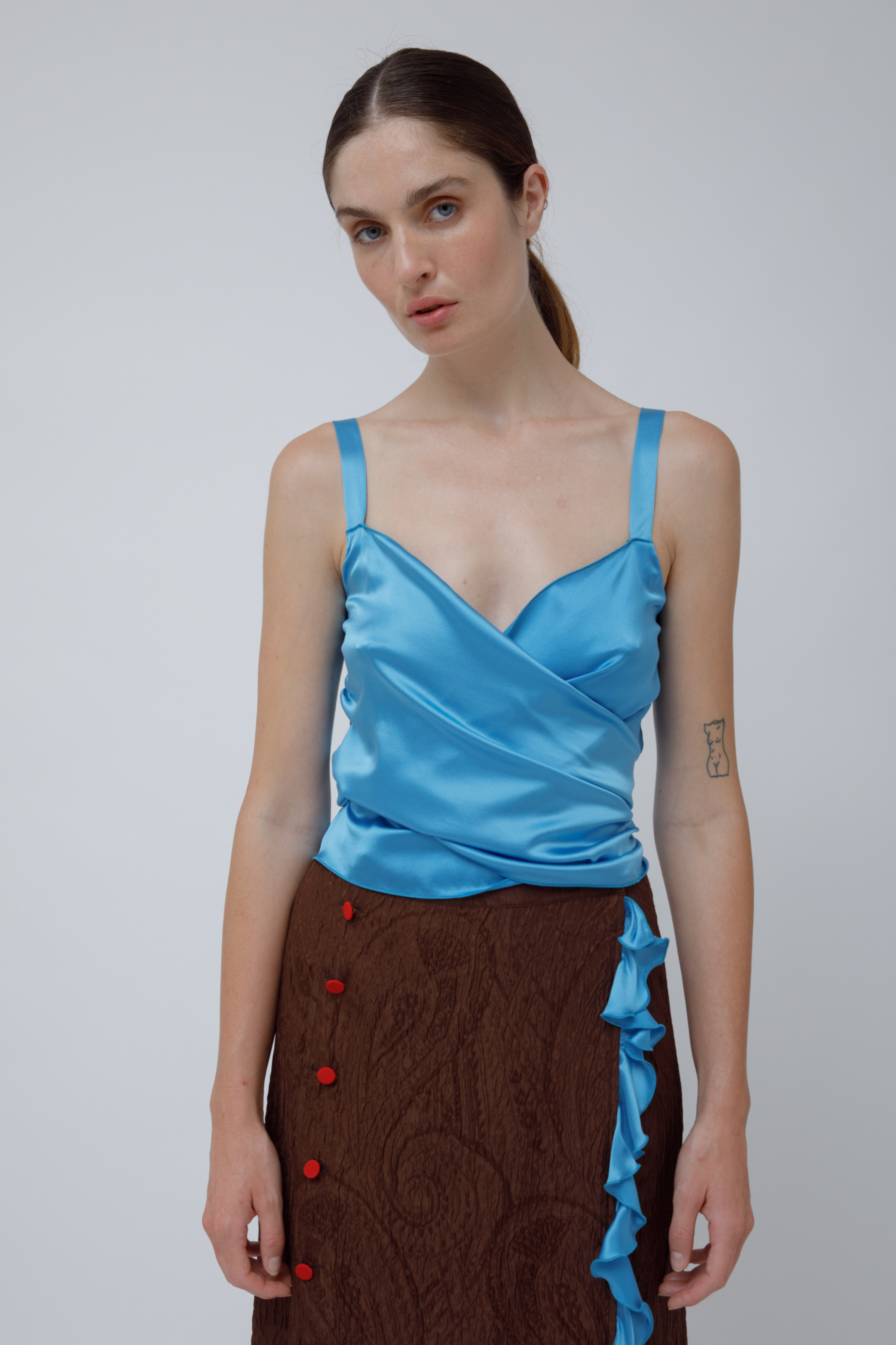 WRAP TOP - SKY BLUE SILK SATIN