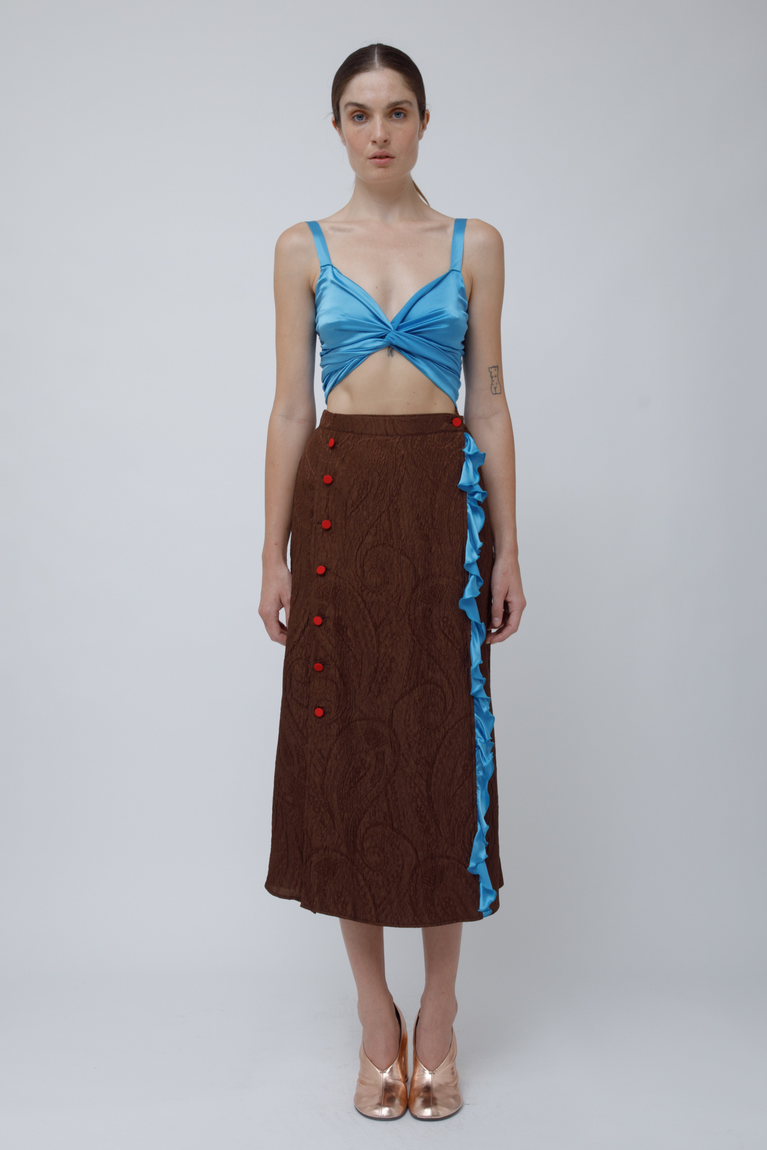 WRAP TOP - SKY BLUE SILK SATIN