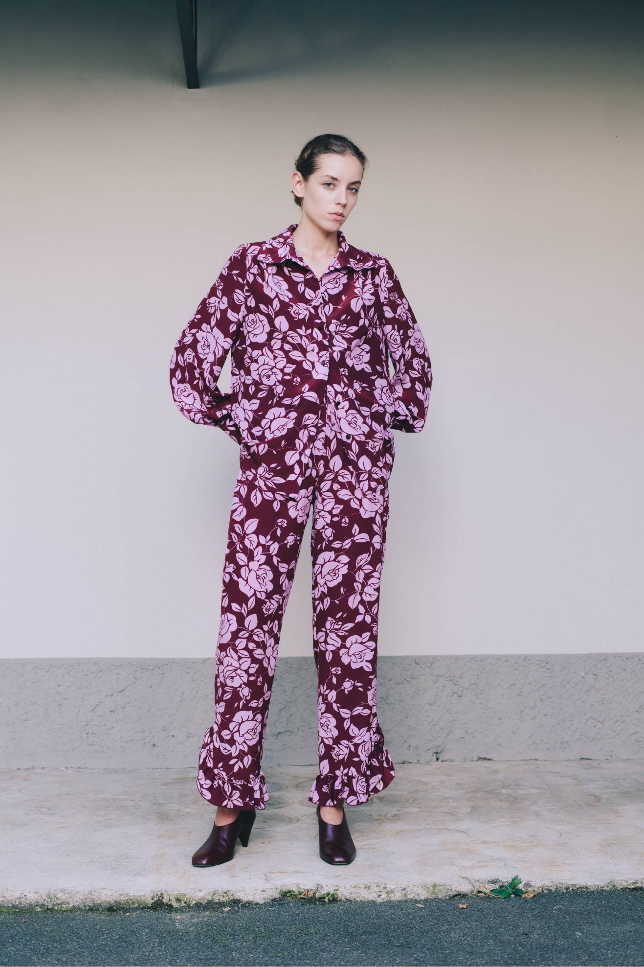 GIRAFFE SHIRT - PLUM ROSES SILK