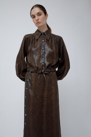 ROLLER MINI SHIRT - BROWN LUREX PYTHON JACQUARD