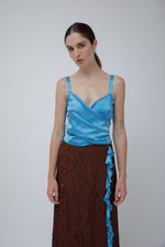 WRAP TOP - SKY BLUE SILK SATIN