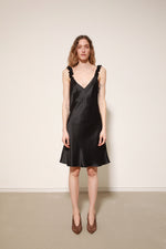 MOONLIGHT MINI DRESS - BLACK SATIN